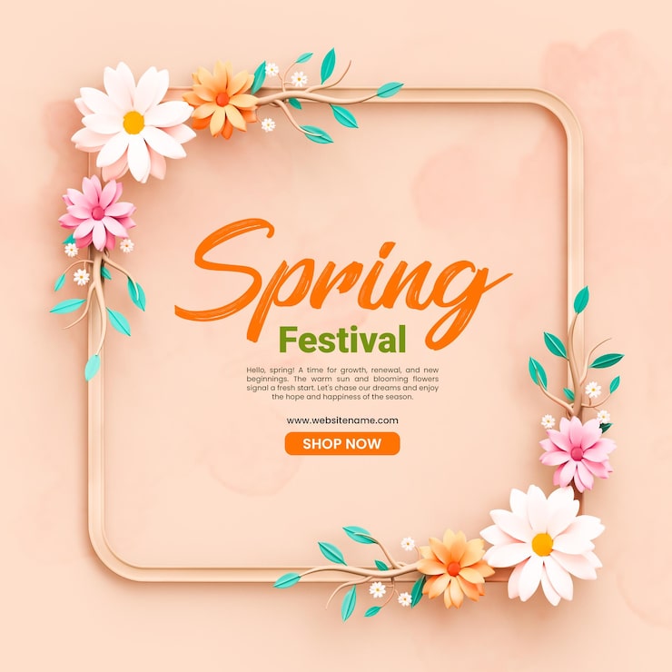 PSD gratuito plantilla de redes sociales 3d de marco floral de festival de primavera