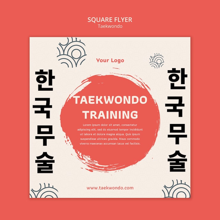 PSD gratuito plantilla de volante cuadrado de práctica de taekwondo