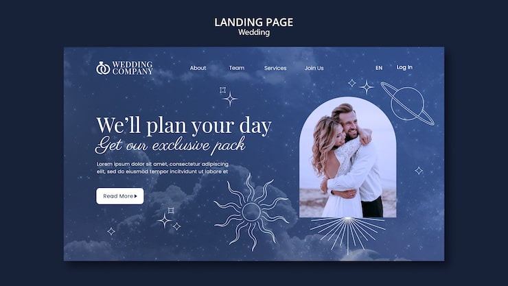 PSD gratuito plantilla web de celebración de boda celestial