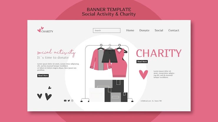 PSD gratuito plantilla web ilustrada de actividad social y caridad.