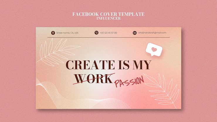 PSD gratuito portada de facebook de trabajo de influencer dibujada a mano