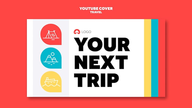 PSD gratuito portada de youtube de aventura viajera de diseño plano