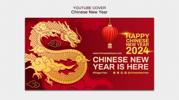 PSD gratuito portada de youtube de celebración del año nuevo chino