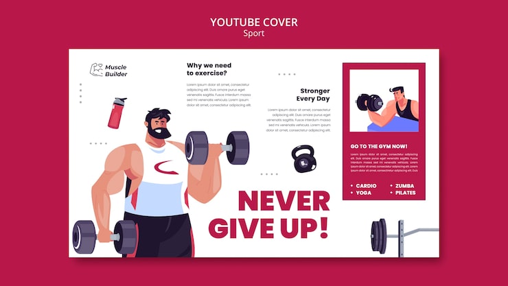 PSD gratuito portada de youtube de entrenamiento de hombre dibujado a mano