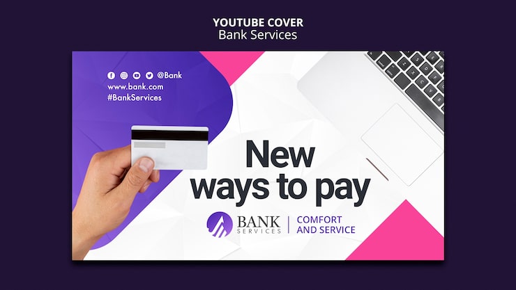 PSD gratuito portada de youtube del servicio de banco degradado