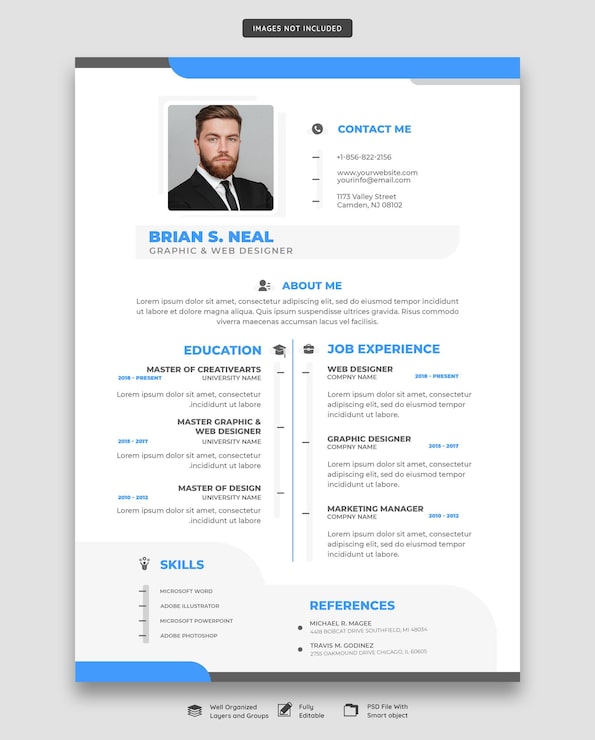 PSD gratuito portafolio de currículum limpio y moderno o plantilla de cv