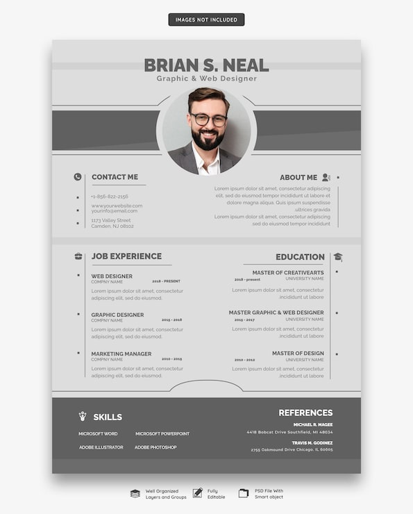 PSD gratuito portafolio de currículum limpio y moderno o plantilla de cv