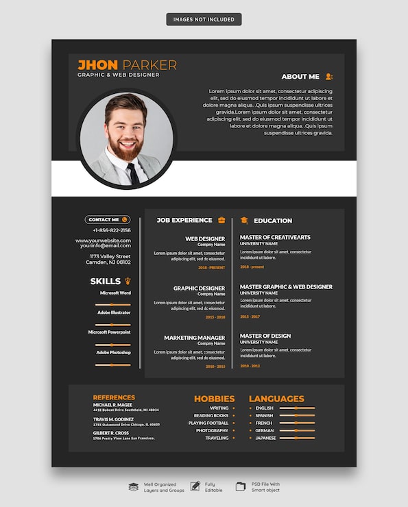 PSD gratuito portafolio de currículum limpio y moderno o plantilla de cv