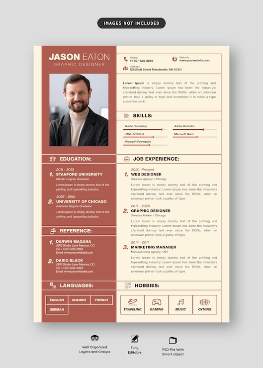 PSD gratuito portafolio de currículum limpio y moderno o plantilla de cv