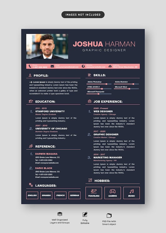 PSD gratuito portafolio de currículum limpio y moderno o plantilla de cv