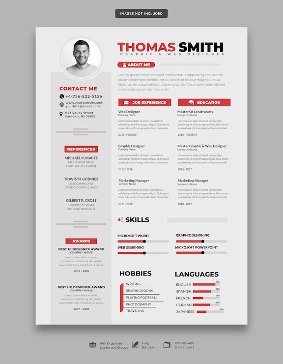 PSD gratuito portafolio de currículum o plantilla de cv limpio y moderno