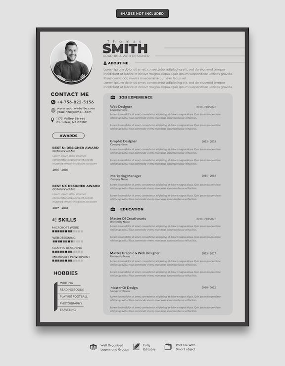 PSD gratuito portafolio de currículum o plantilla de cv limpio y moderno