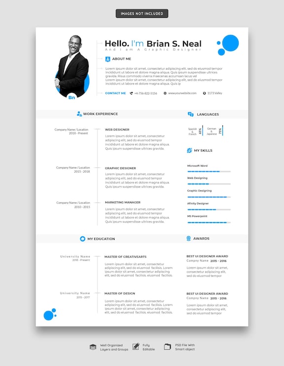 PSD gratuito portafolio de currículum o plantilla de cv limpio y moderno