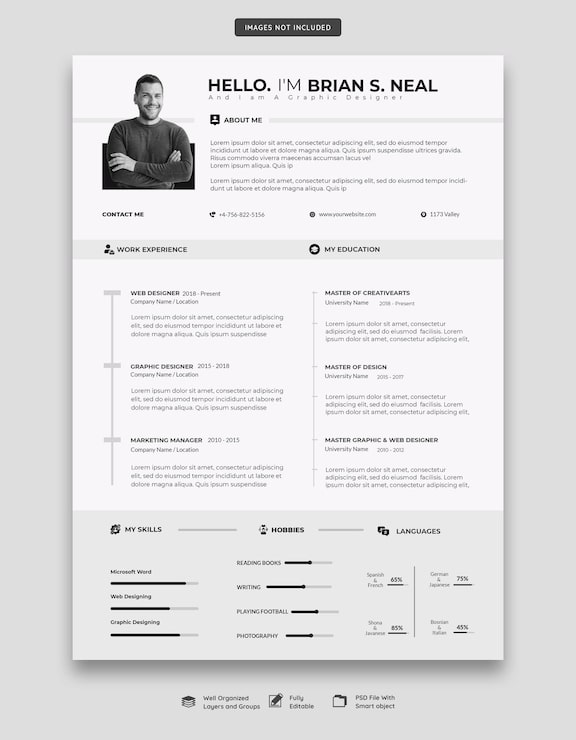 PSD gratuito portafolio de currículum o plantilla de cv limpio y moderno