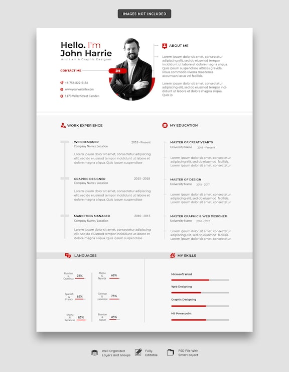 PSD gratuito portafolio de currículum o plantilla de cv limpio y moderno