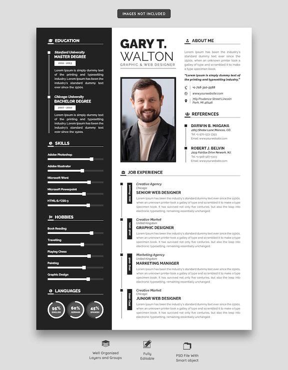 PSD gratuito portafolio de currículum o plantilla de cv limpio y moderno