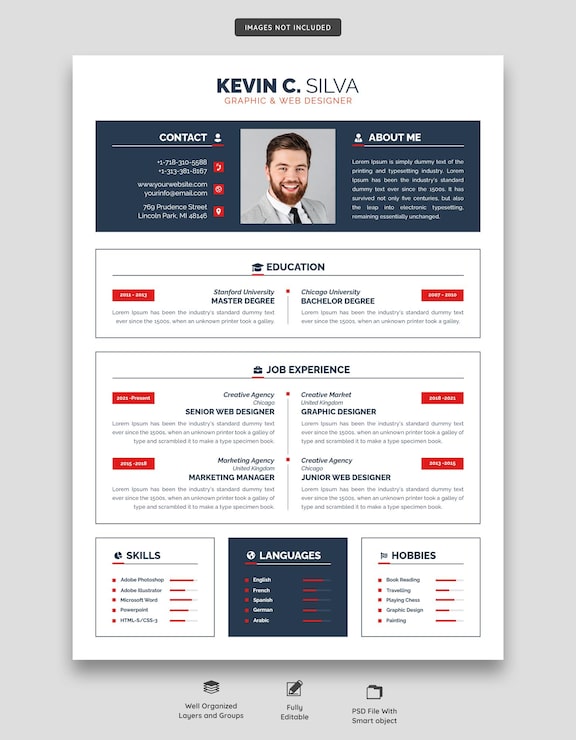 PSD gratuito portafolio de currículum o plantilla de cv limpio y moderno