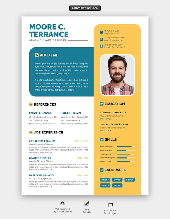 PSD gratuito portafolio de currículum o plantilla de cv limpio y moderno