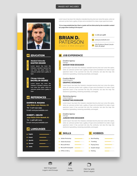 PSD gratuito portafolio de currículum o plantilla de cv limpio y moderno