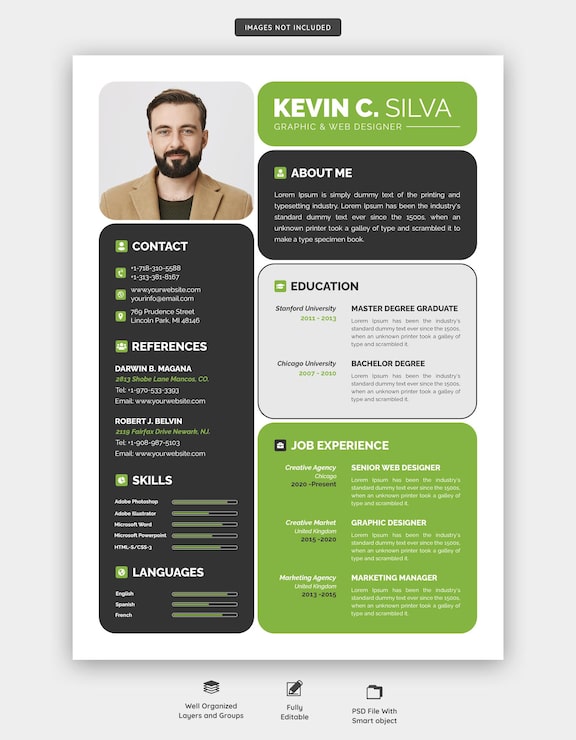PSD gratuito portafolio de currículum o plantilla de cv limpio y moderno