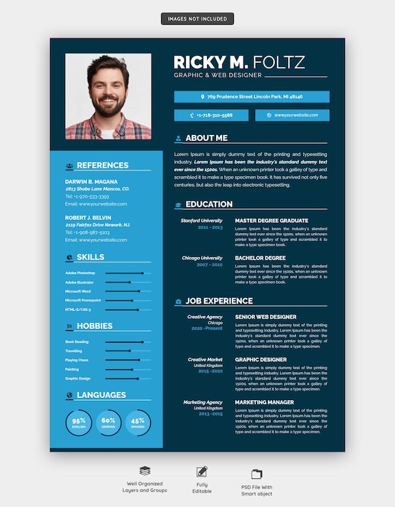 PSD gratuito portafolio de currículum o plantilla de cv limpio y moderno