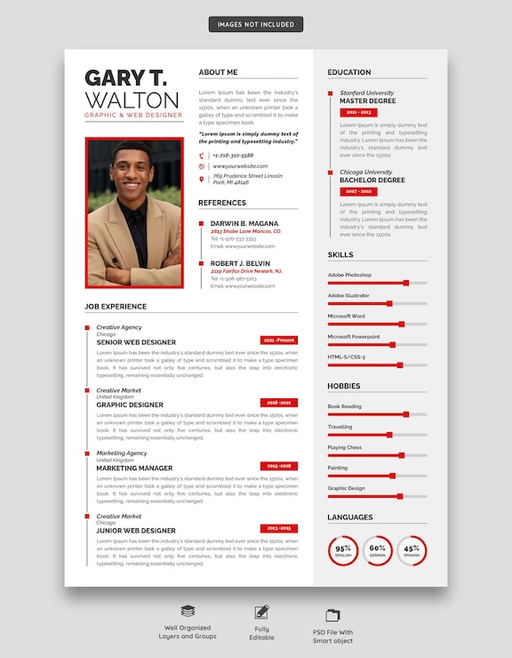 PSD gratuito portafolio de currículum o plantilla de cv limpio y moderno