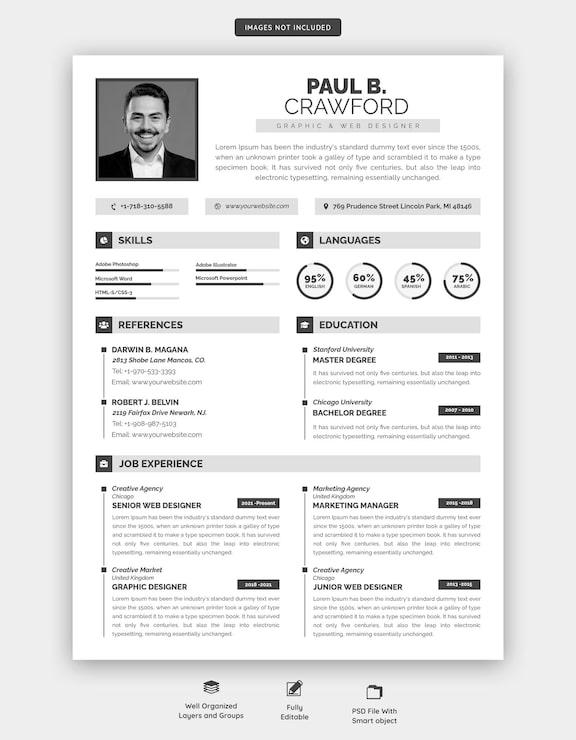 PSD gratuito portafolio de currículum o plantilla de cv limpio y moderno
