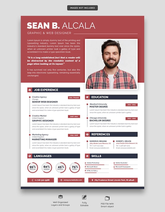 PSD gratuito portafolio de currículum o plantilla de cv limpio y moderno