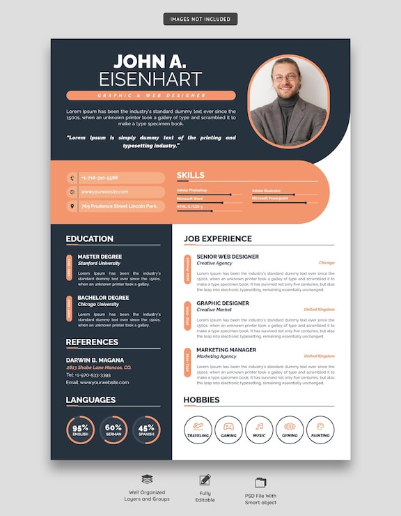 PSD gratuito portafolio de currículum o plantilla de cv limpio y moderno