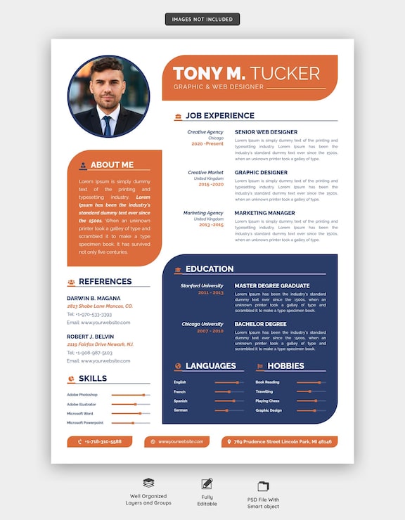 PSD gratuito portafolio de currículum o plantilla de cv limpio y moderno