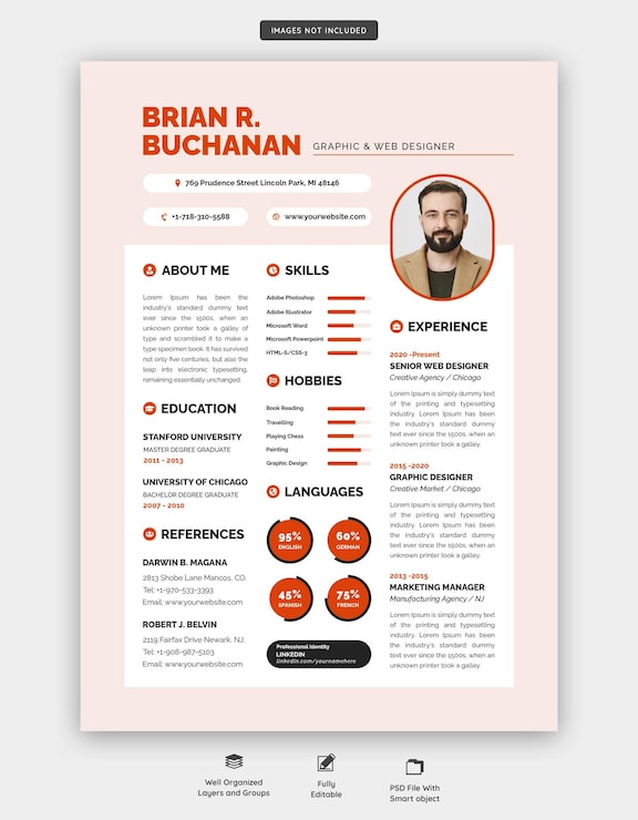 PSD gratuito portafolio de currículum o plantilla de cv limpio y moderno