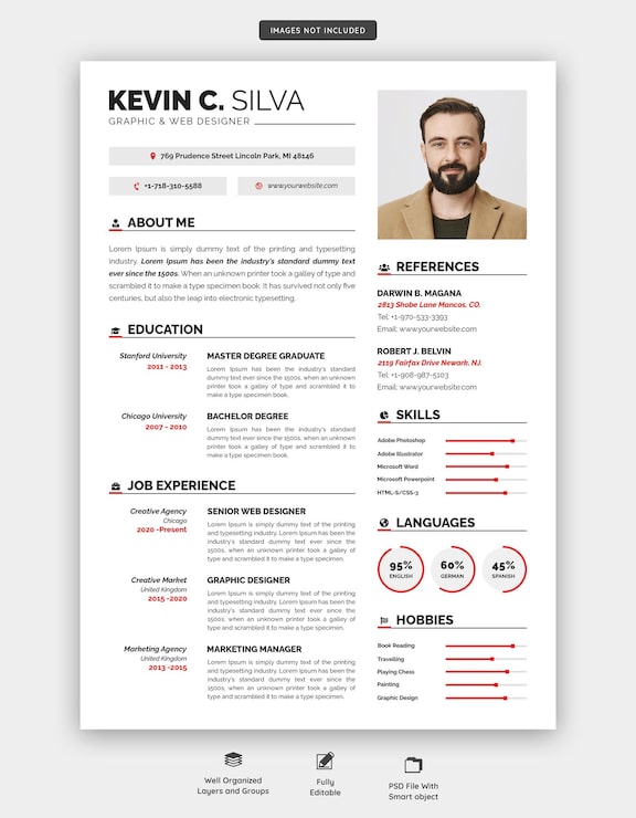 PSD gratuito portafolio de currículum o plantilla de cv limpio y moderno