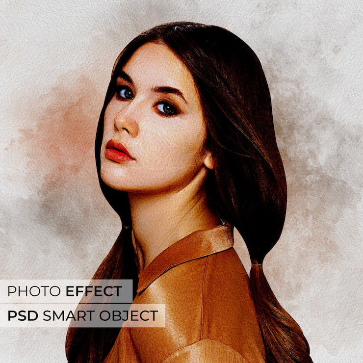 Gratis PSD portret van persoon met mock-up met waterverfeffect