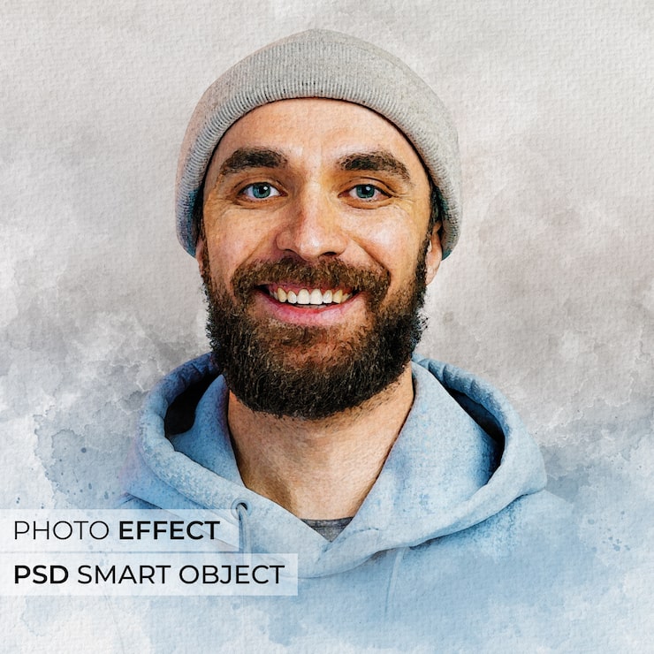 Gratis PSD portret van persoon met mock-up met waterverfeffect
