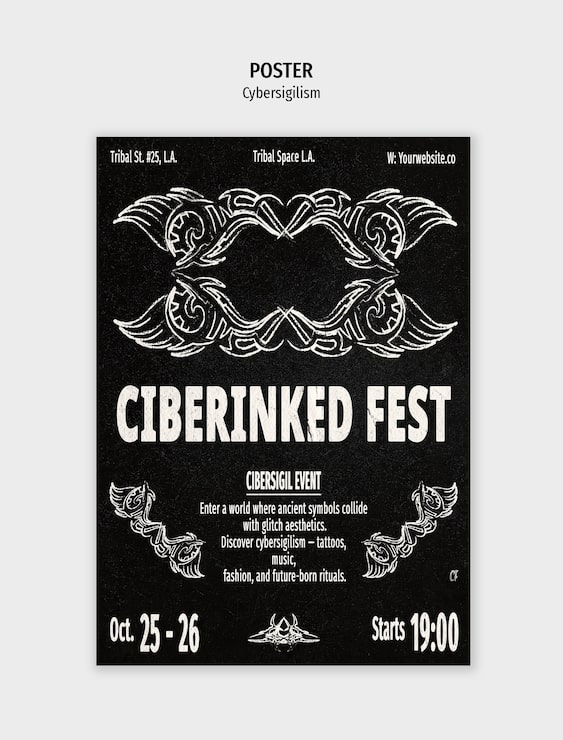 PSD Gratis poster festival cyberinked cyberpunk