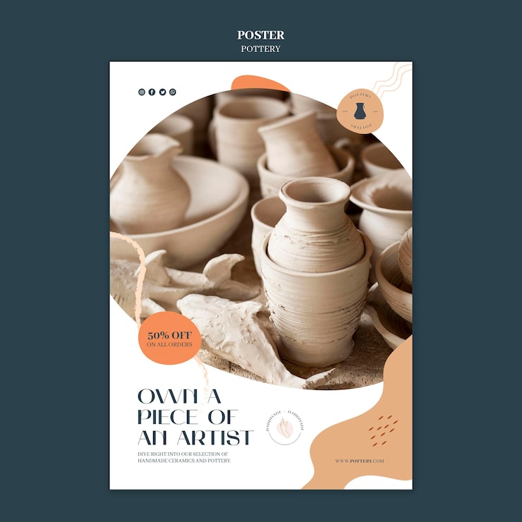 PSD gratuito póster vertical para cerámica con vasijas de barro
