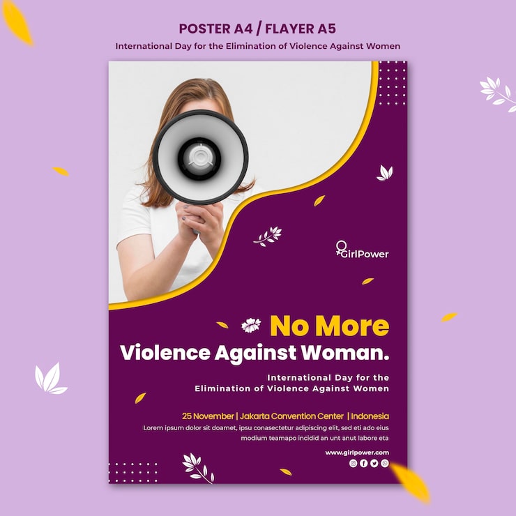 PSD gratuito poster verticale per l'eliminazione della violenza contro le donne