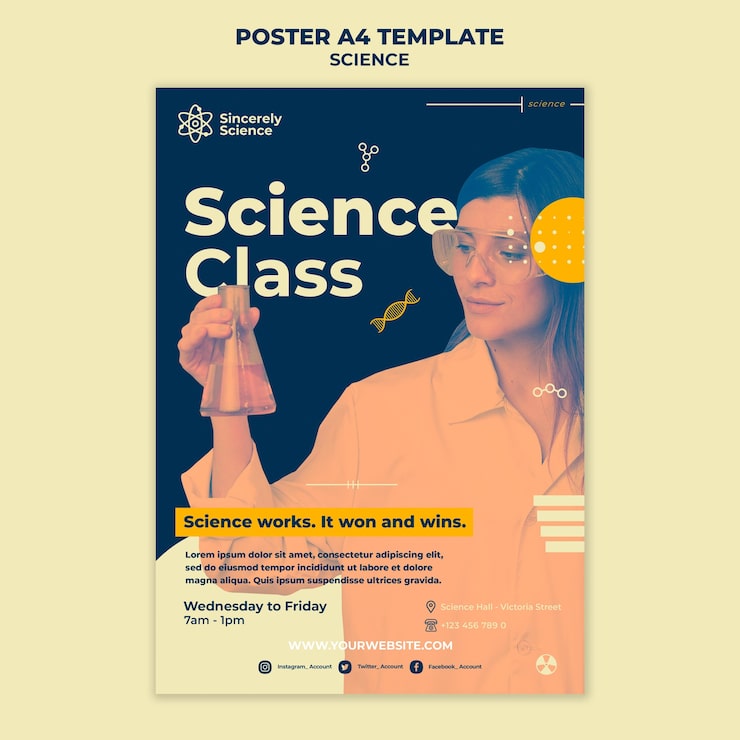 PSD gratuito poster verticale per lezione di scienze