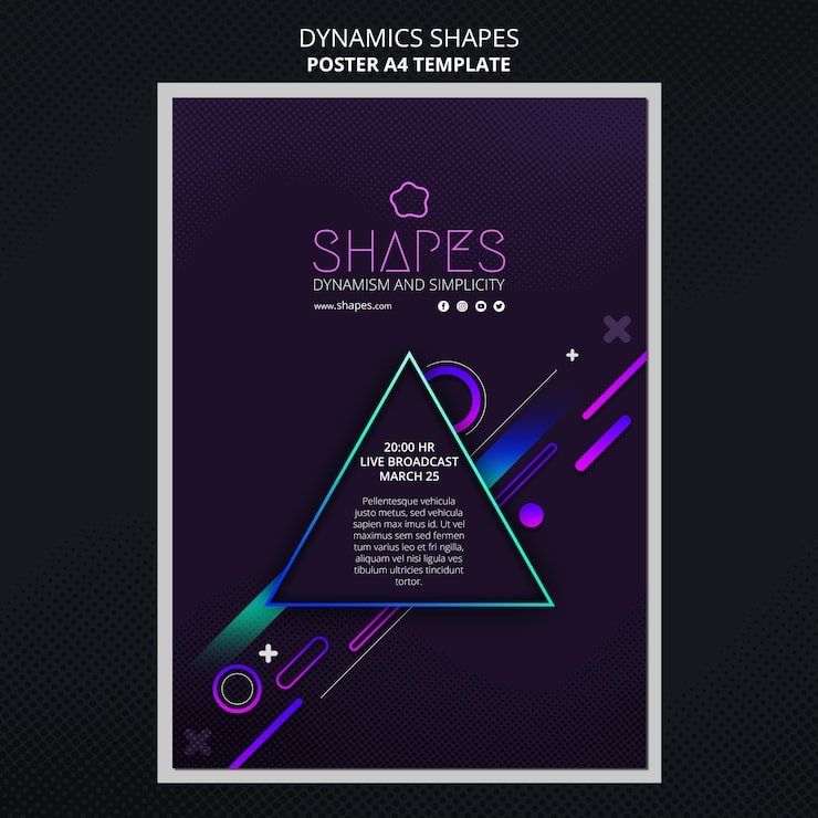 PSD Gratis poster vertikal dengan bentuk neon geometris dinamis