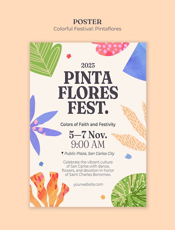 PSD gratuito póster vibrante de celebración del festival pinta flores