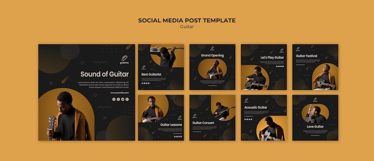 PSD Gratis postingan media sosial pemain gitar