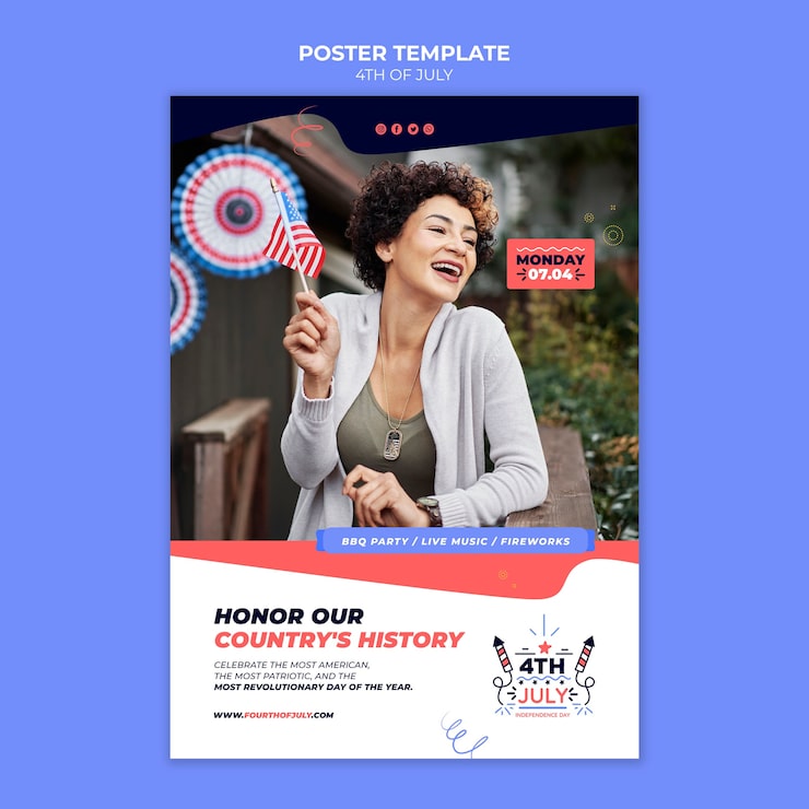 PSD gratuito progettazione del modello del poster del 4 luglio