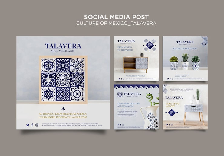 PSD gratuito publicación en redes sociales de talavera de cultura mexicana