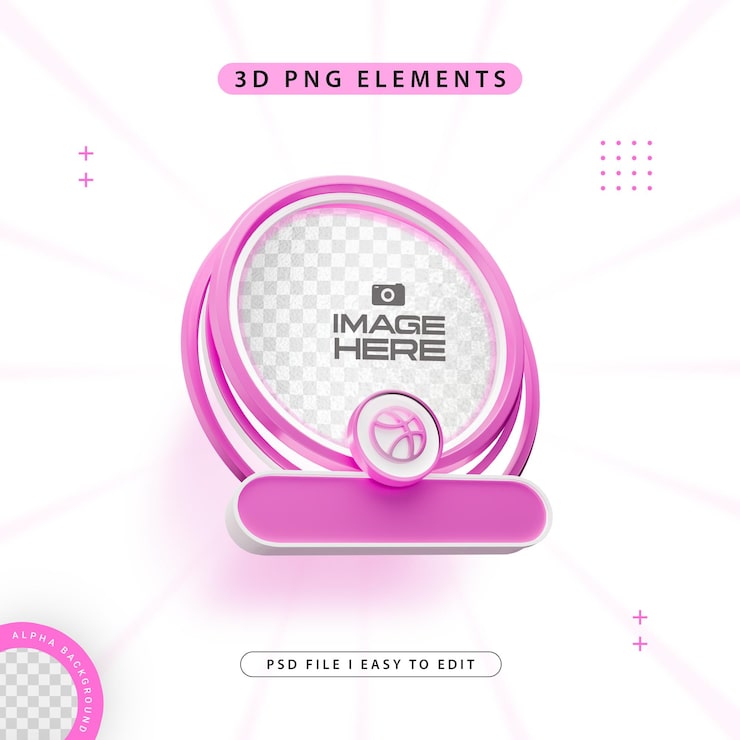 PSD gratuito quadro 3d a profilo rotondo per dribbble sui social media isolato