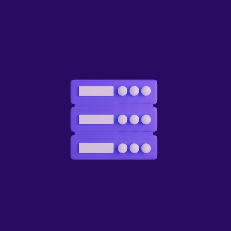 PSD gratuito rack de servidor renderizado en 3d sobre fondo púrpura