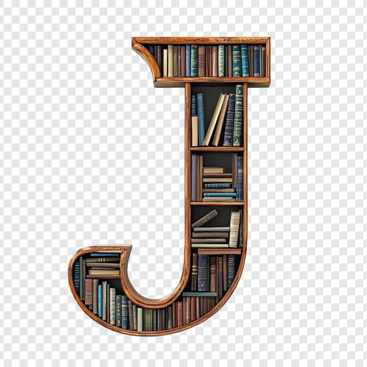 PSD Gratis rak buku berbentuk huruf j yang dipenuhi buku antik