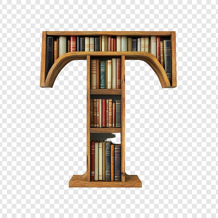 PSD Gratis rak buku kayu berbentuk huruf t