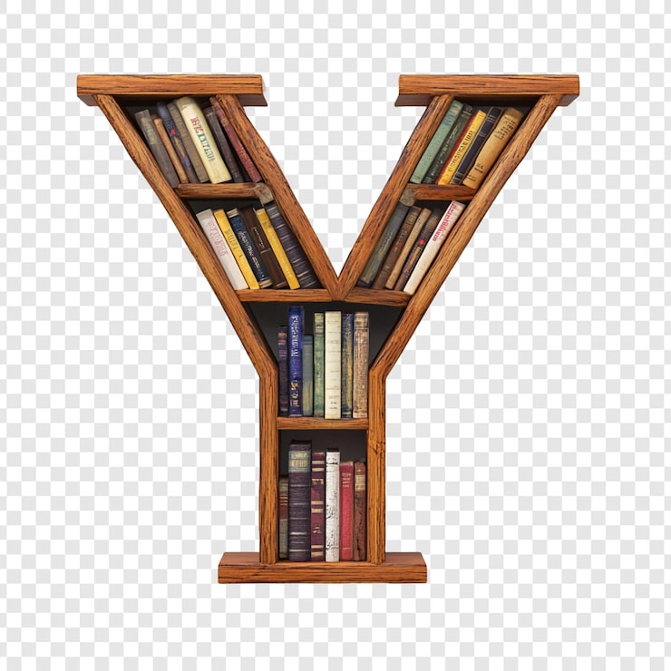 PSD Gratis rak buku kayu berbentuk huruf y
