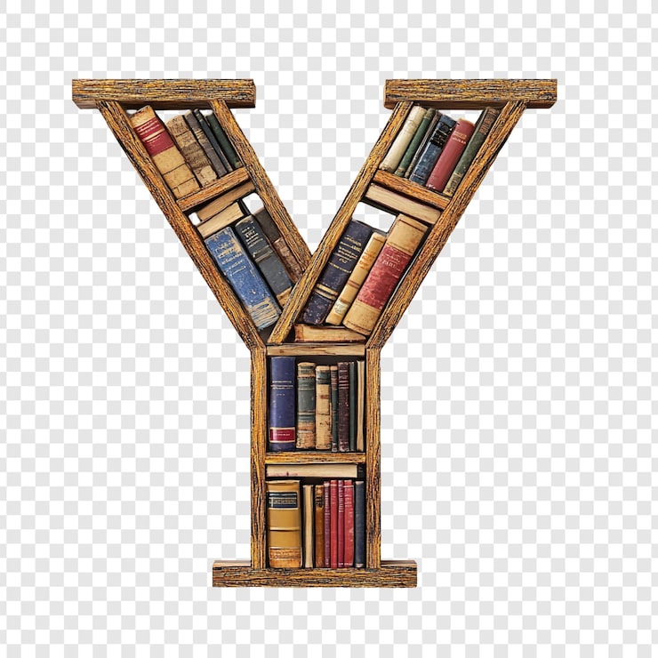 PSD Gratis rak buku kayu berbentuk huruf y