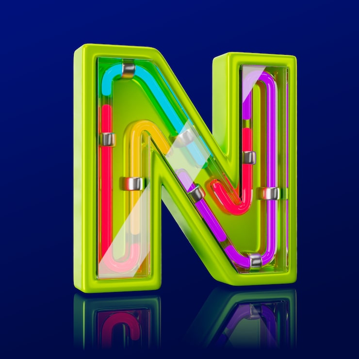 PSD Gratis render 3d dari ikon huruf neon